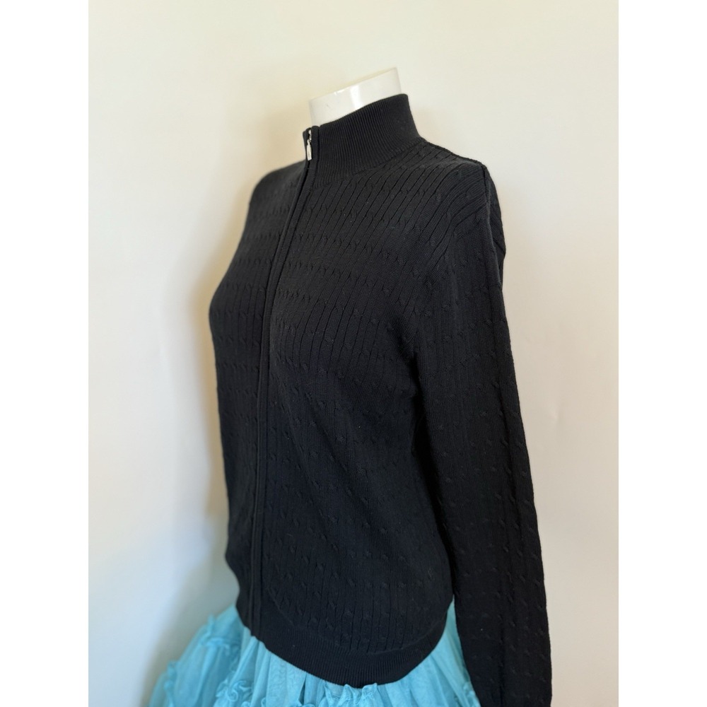 Astra Classic Womens Black Cotton Cable Knit Full Zip Cardigan Sweater Medium - Picture 5 of 16